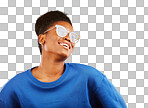 Smile, fashion and glasses with face of black woman in studio for vision, eye care and  style. Gen z, smile and happiness with female person on yellow background for expert, health and idea mockup