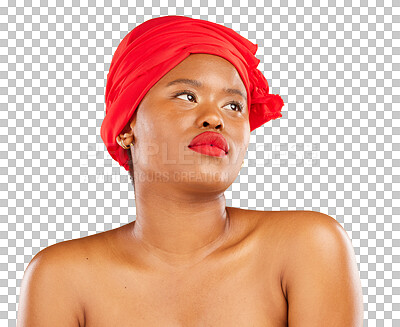 Beauty, makeup and cosmetics with face of black woman in studio for head scarf, creative and pride. Skincare, salon and natural with female model on brown background for wellness, self care and glow