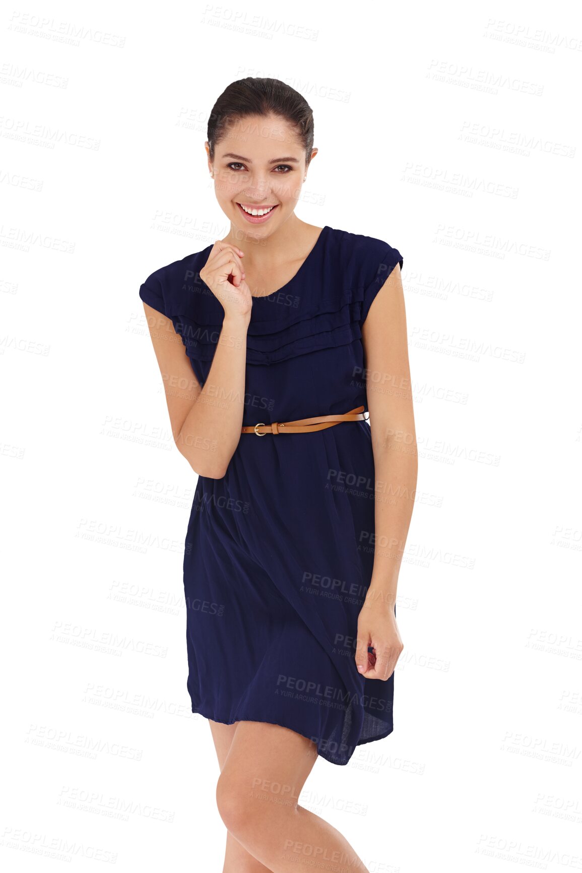 Buy stock photo Fashion portrait and happy woman with style, confidence and smile on isolated, transparent and png background. Outfit, face and female model clothes, choice or fashionable dress, elegant or trendy