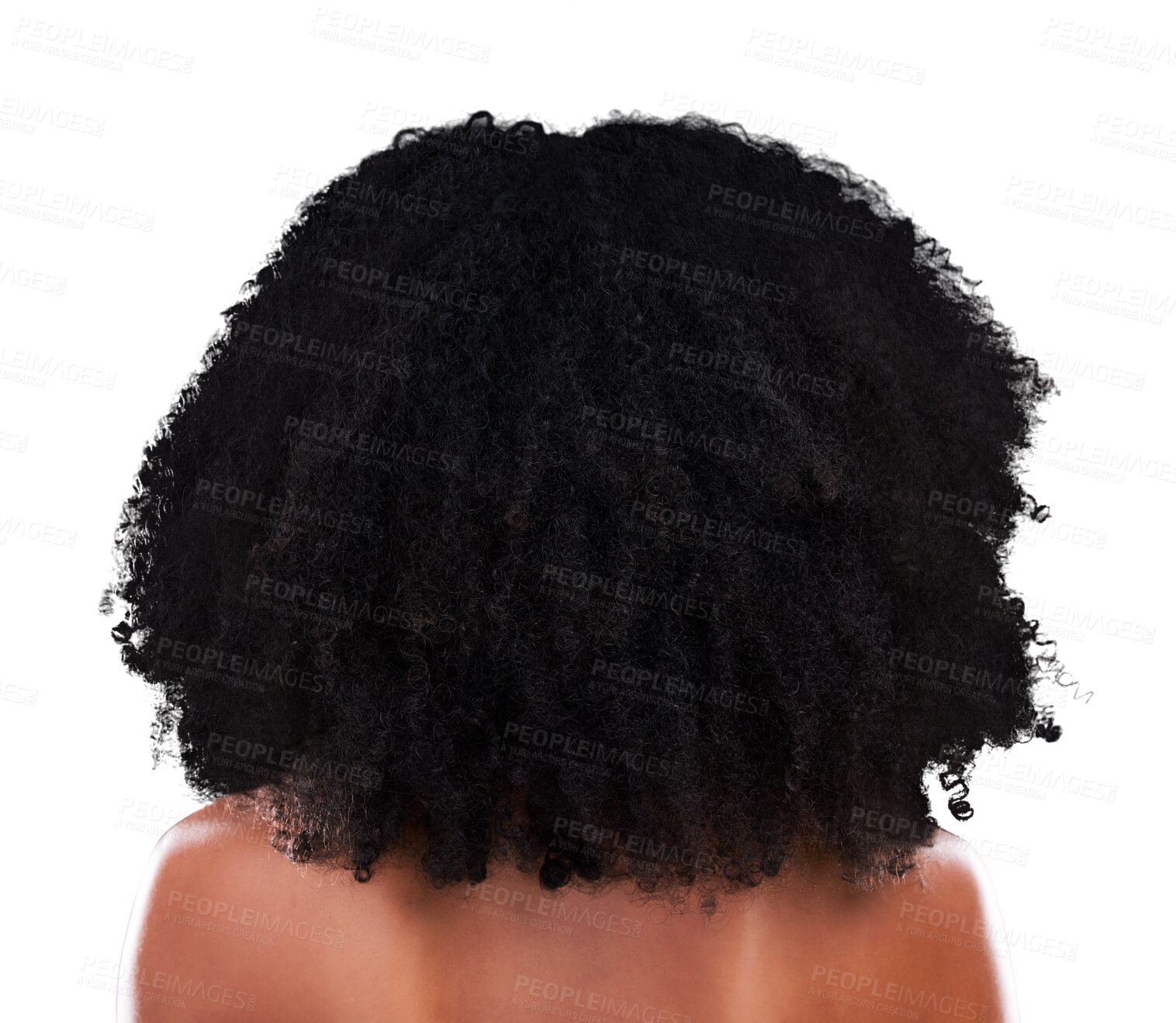 Buy stock photo Woman, natural and hair with afro from back for care, cosmetics or results for growth. Model, curly and texture on isolated or a transparent png background for healthy treatment, wellness or grooming