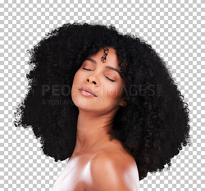 Natural hair, black woman with face and haircare, beauty with skincare and cosmetics on studio background. Female, cosmetic treatment and content with curly hairstyle, texture and afro with skin glow