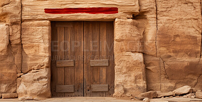 Ancient hebrew house set in Egypt depicting the passover mark on door frame.