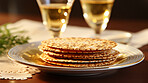 Close up portrait of traditional jewish passover food on table.