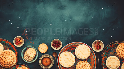 Graphic depicting passover festive foods with copy space.