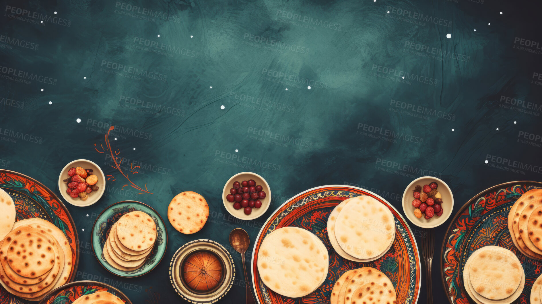 Buy stock photo Graphic depicting passover festive foods with copy space.