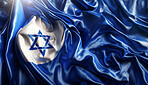 Image of silk Israeli flag with waves. Depiction Jewish nationalism.