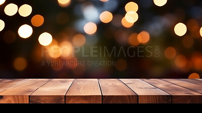 Empty wooden table and blurred bokeh copyspace background. Product display montage