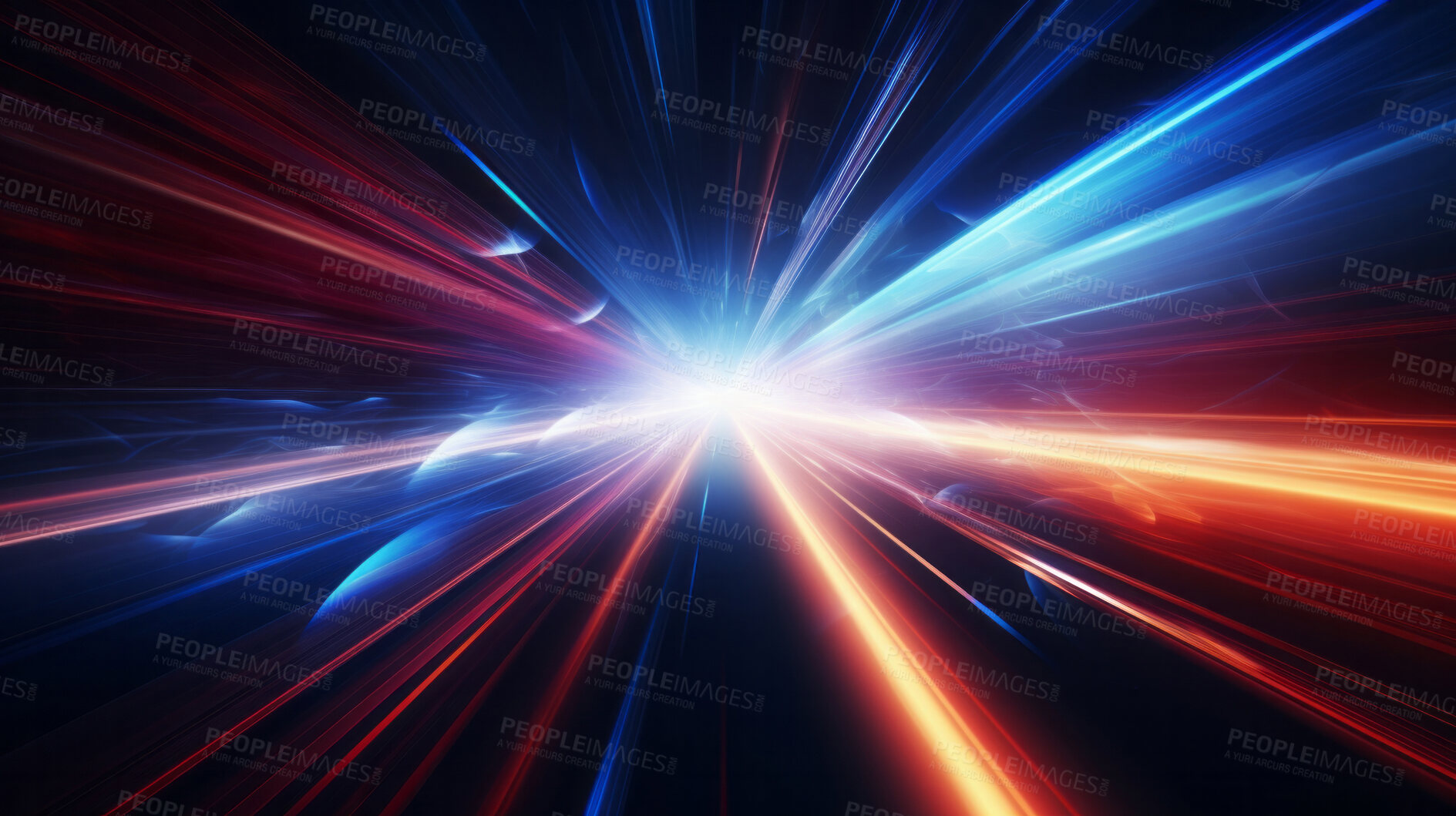 Buy stock photo Futuristic speed motion with blue and red rays of light abstract background