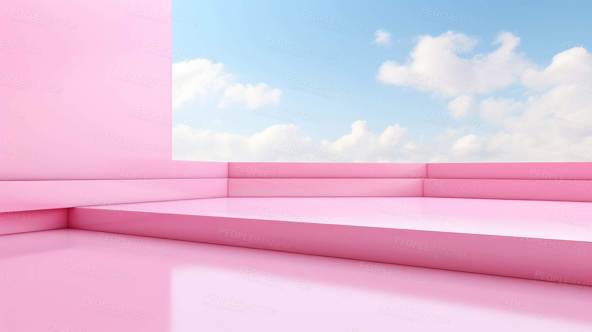 Buy stock photo Empty shiny pink concrete floor with blue sky. Background copyspace concept