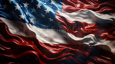 Buy stock photo Close up shot of silky American flag, stars and stripes, memorial day concept.