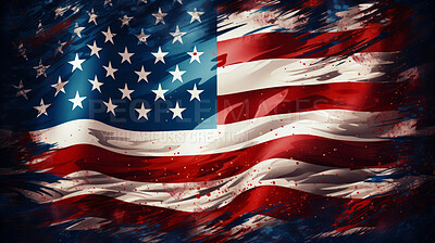 Waving American flag illustrated in grungy style. Background, wallpaper concept.