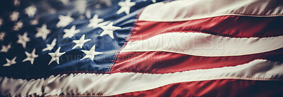 Close up shot of American flag, stars and stripes. Memorial day concept.