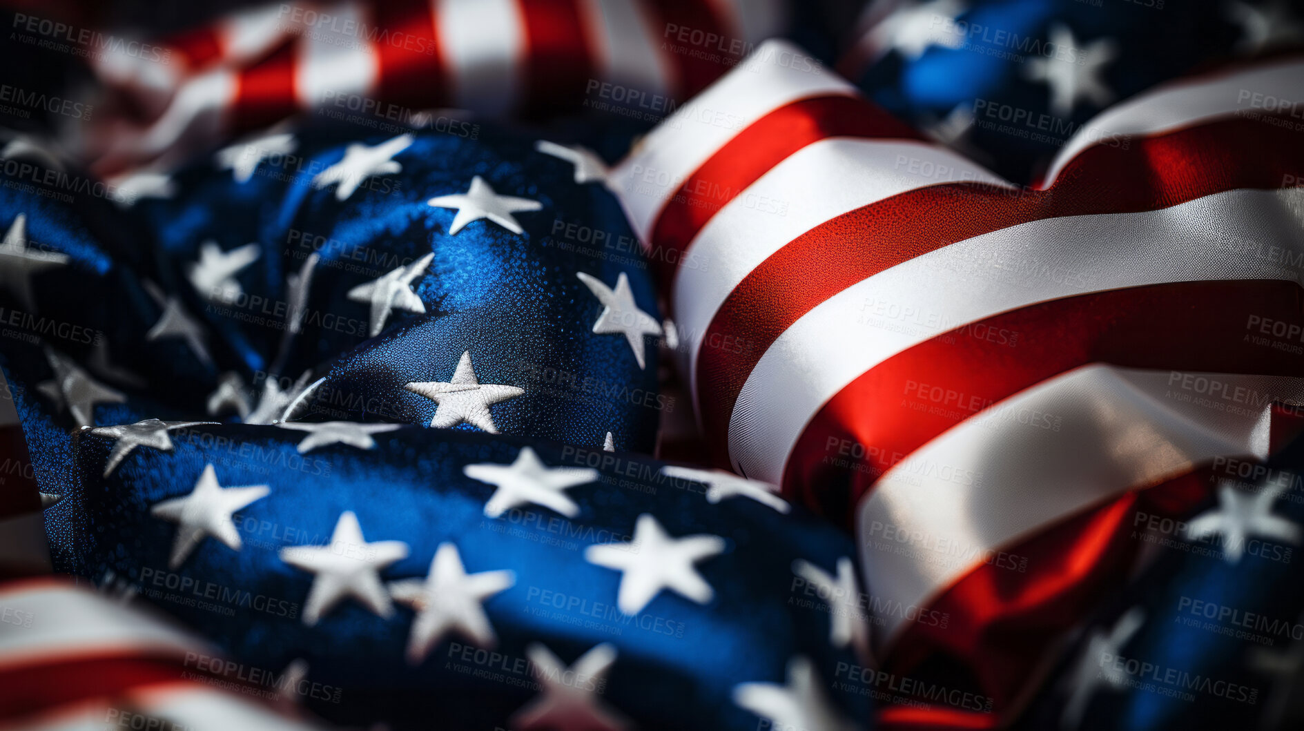 Buy stock photo Close-up folded American flag. Stars and stripes patriotic symbol. Red, blue and white pride.