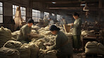 Blurred warehouse factory, illegal labour exploitation in sweatshop manufacturing concept