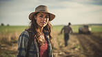 Portrait of female farmer smiling. Smiling woman posing on a farm