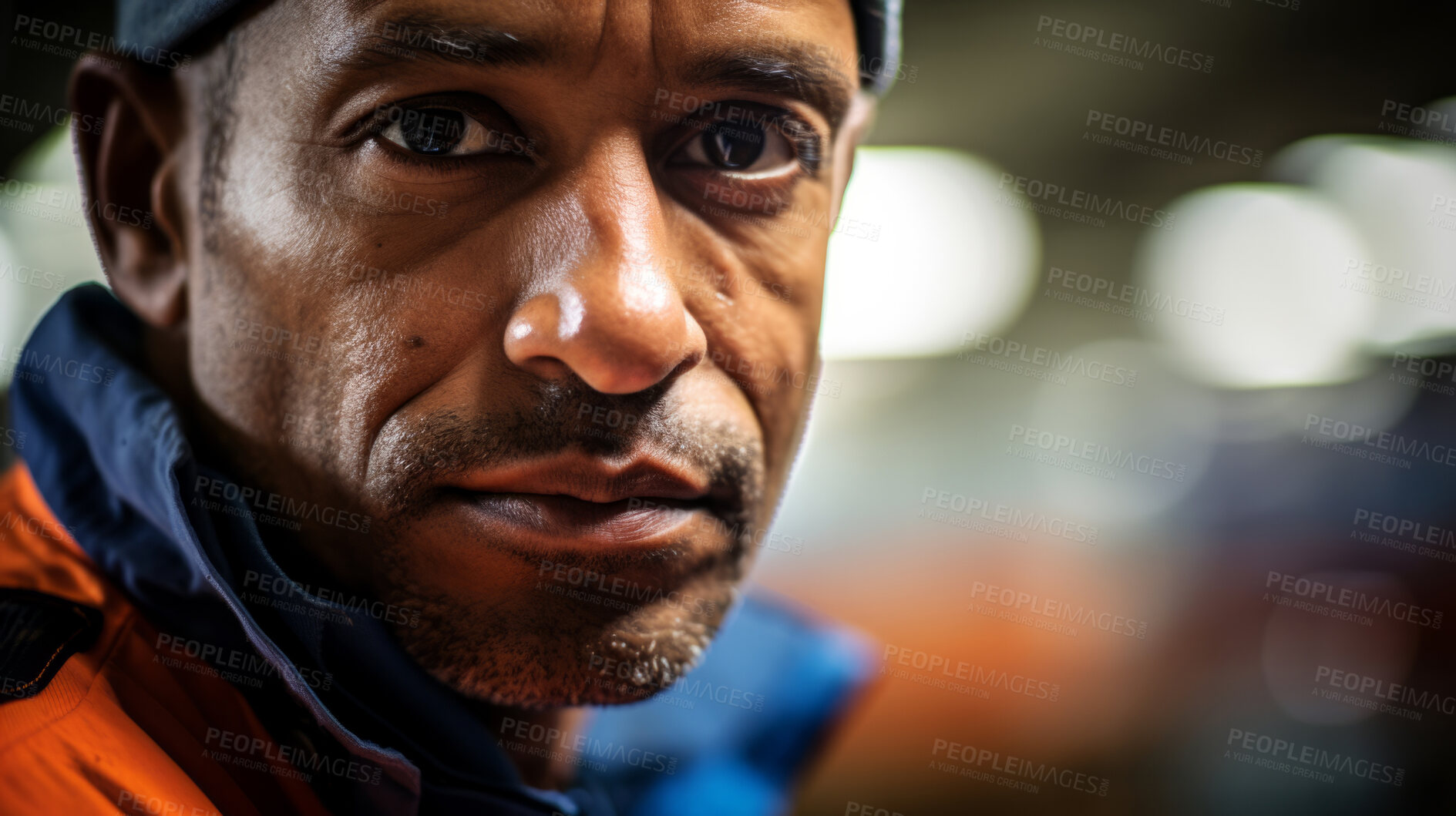 Buy stock photo Confident serious man in warehouse. Worker, supervisor and industrial contractor at project