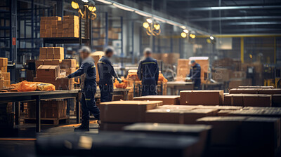 Anonymous warehouse workers. Overtime employees meeting shipping deadline