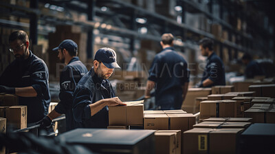 Anonymous warehouse workers. Overtime employees meeting shipping deadlines