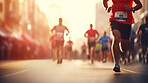 Group of marathon runners in the city. Low angle view of runners in competition