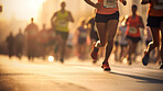 Group of marathon runners in the city. Low angle view of runners in competition