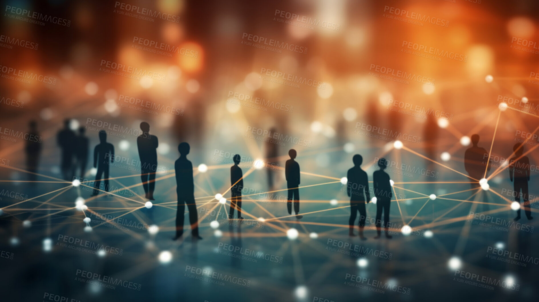 Buy stock photo View of a crowd with a network of connections. Big data, smart city, wifi concept.