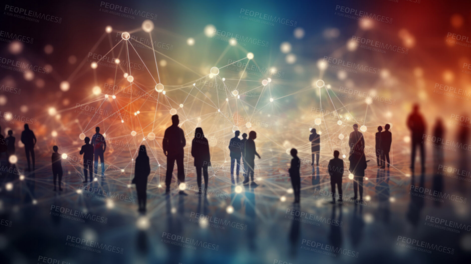 Buy stock photo View of a crowd with a network of connections. Big data, smart city, wifi concept.