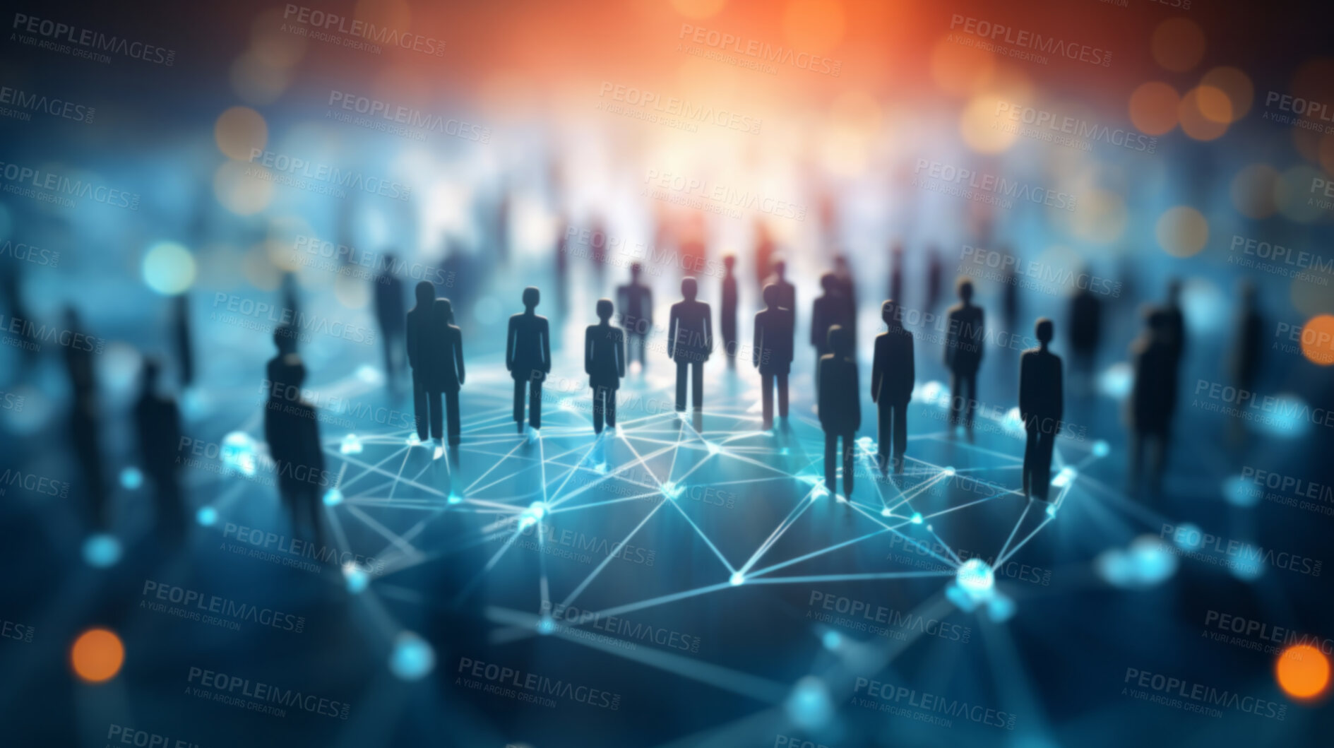 Buy stock photo View of a crowd with a network of connections. Big data, smart city, wifi concept.