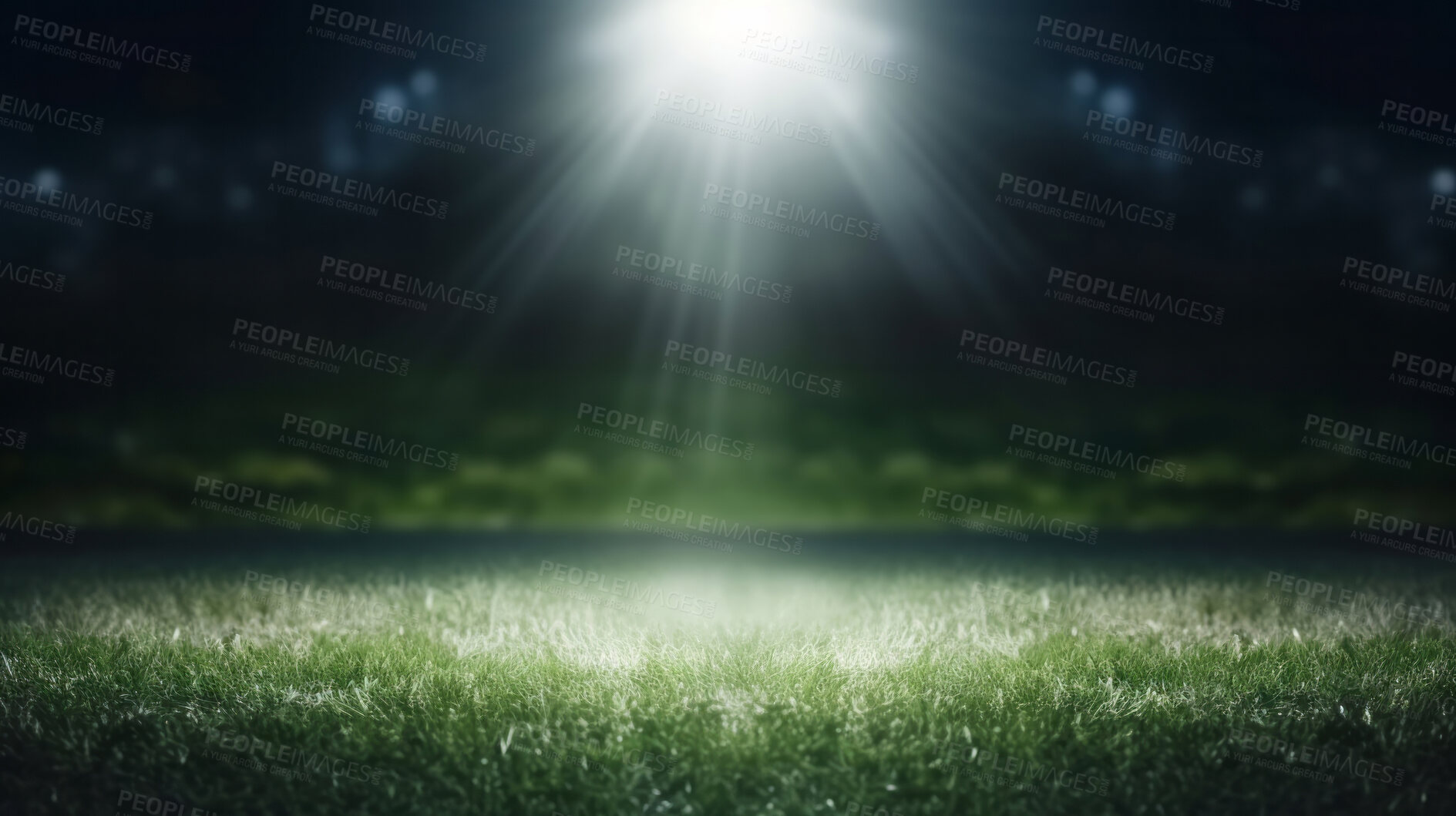 Buy stock photo Stadium lights on empty green grass field. Football, soccer sport game copyspace background