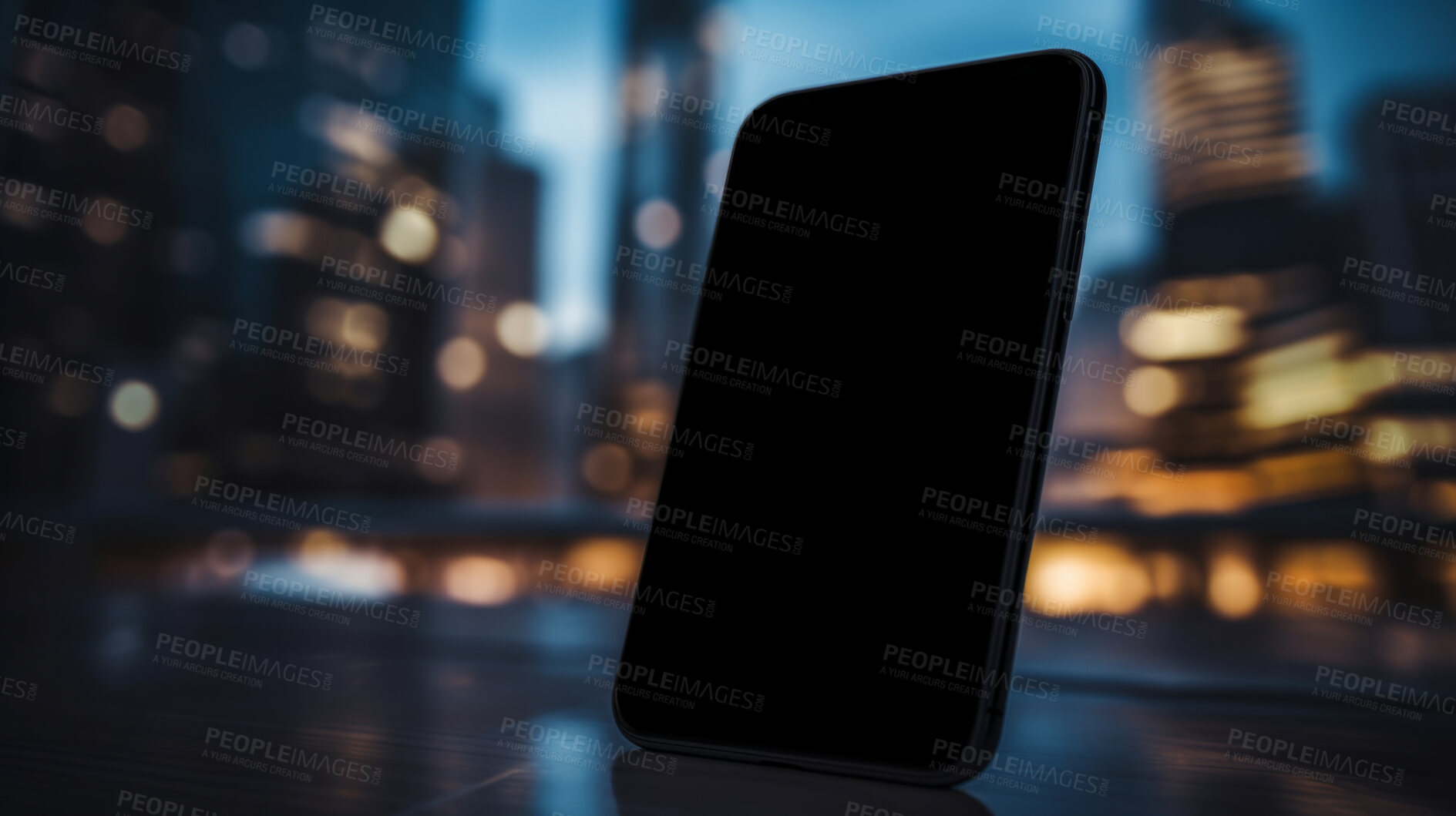 Buy stock photo Blank screen for stock exchange market, data or design. blurred city background