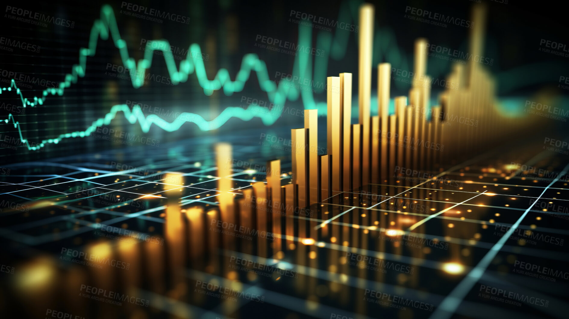 Buy stock photo Abstract financial graph with candlestick chart in stock market on dark background