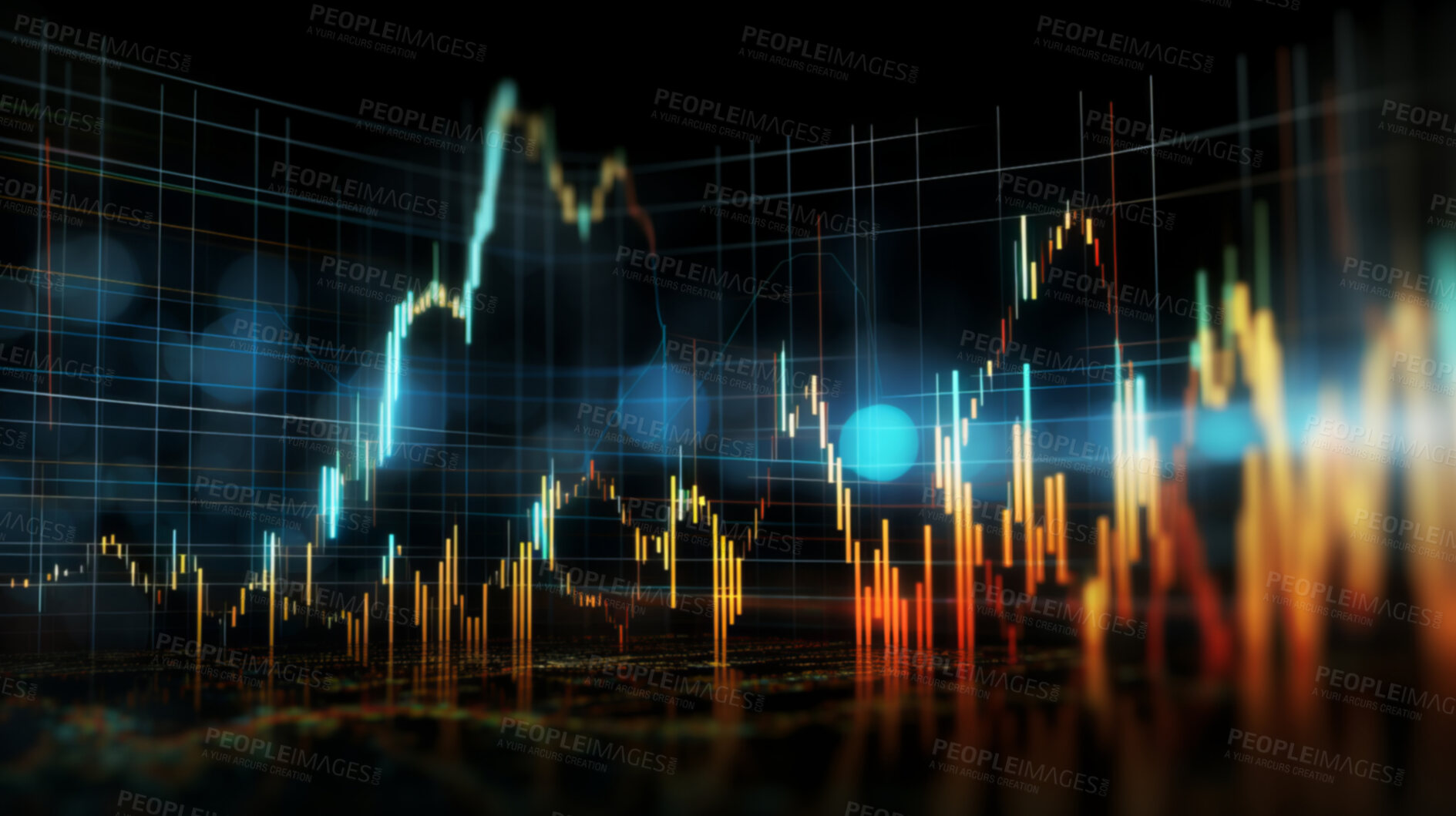 Buy stock photo Abstract financial graph with candlestick chart in stock market on dark background