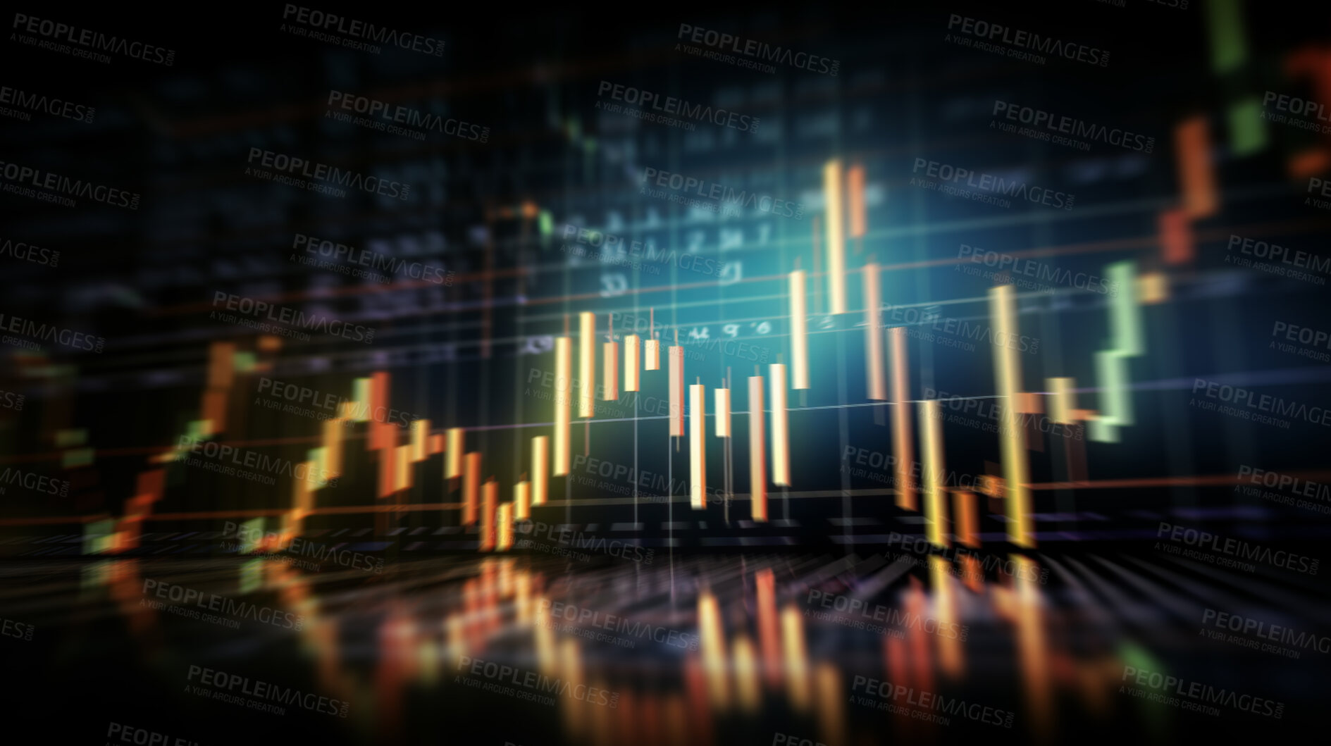 Buy stock photo Abstract financial graph with candlestick chart in stock market on dark background