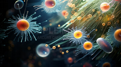 Close up of bacteria and virus cells. Biology, Science medicine background
