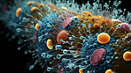 Close up of bacteria and virus cells. Biology, Science medicine background