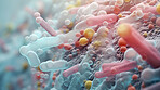 Close up of bacteria and virus cells. Biology, Science medicine background