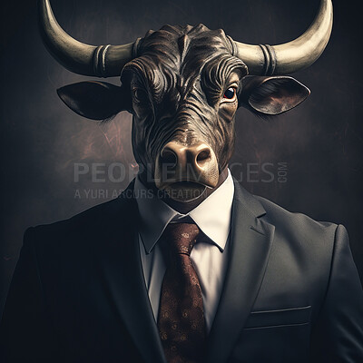Bull market. Bull in business suit. Finance and economy concept