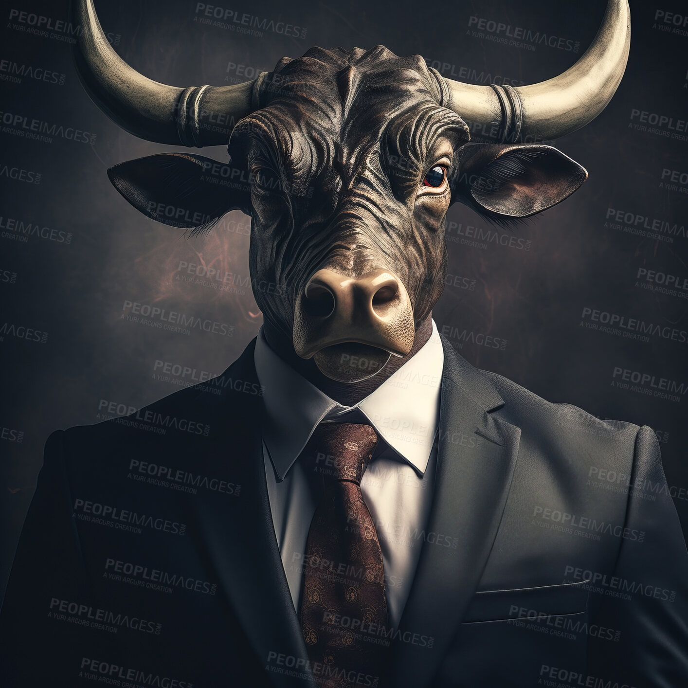 Buy stock photo Bull market. Bull in business suit. Finance and economy concept