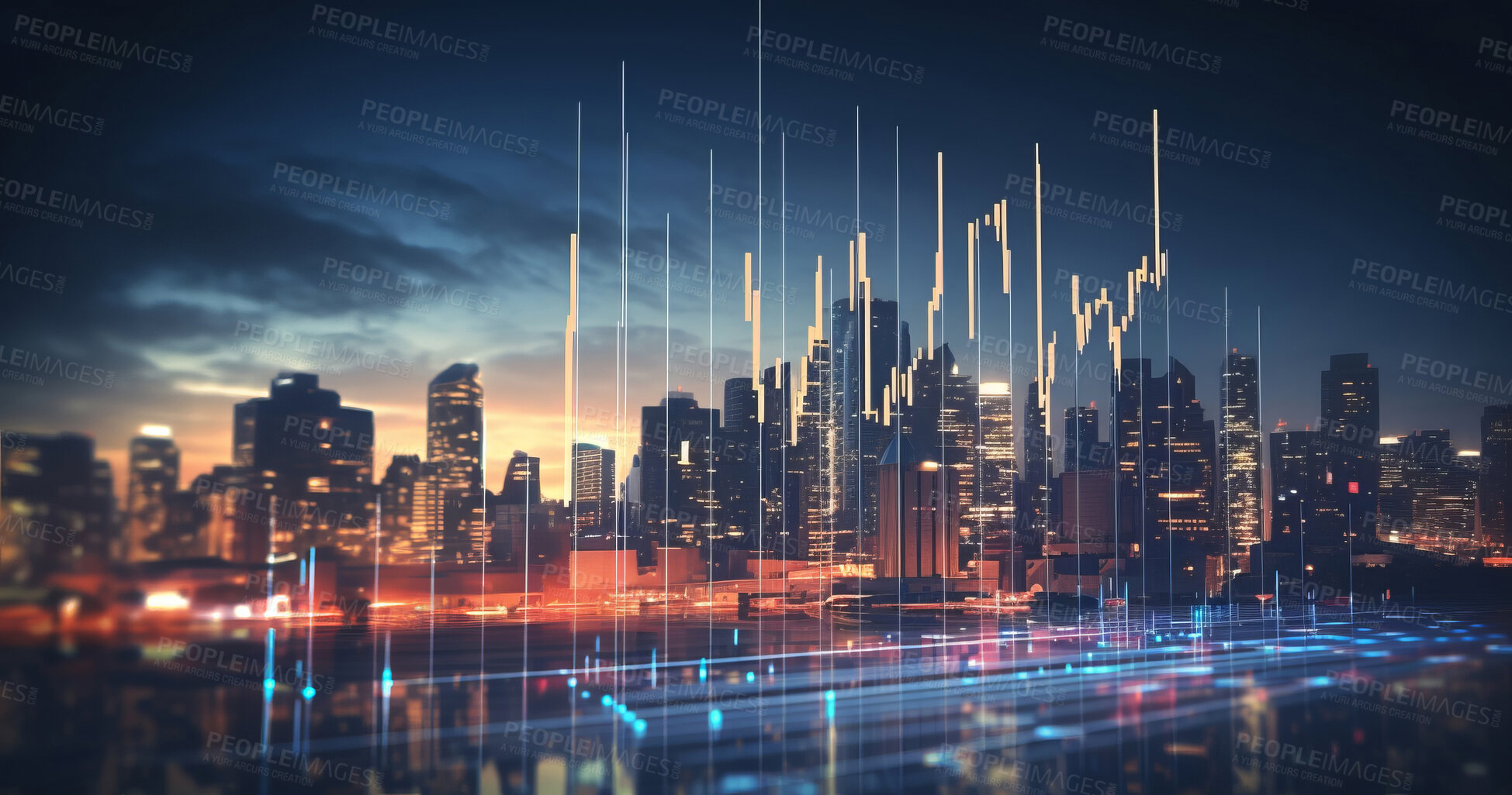 Buy stock photo Stock exchange software of finance and economy graphs.aCity scape with Stock exchange graphs. Finance, business concept.