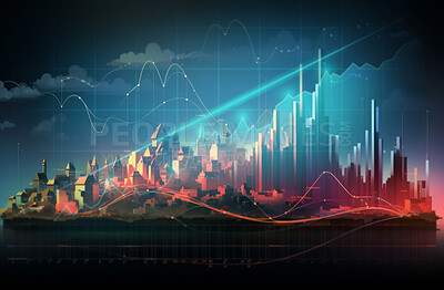 City scape with Stock exchange graphs. Finance, business concept.