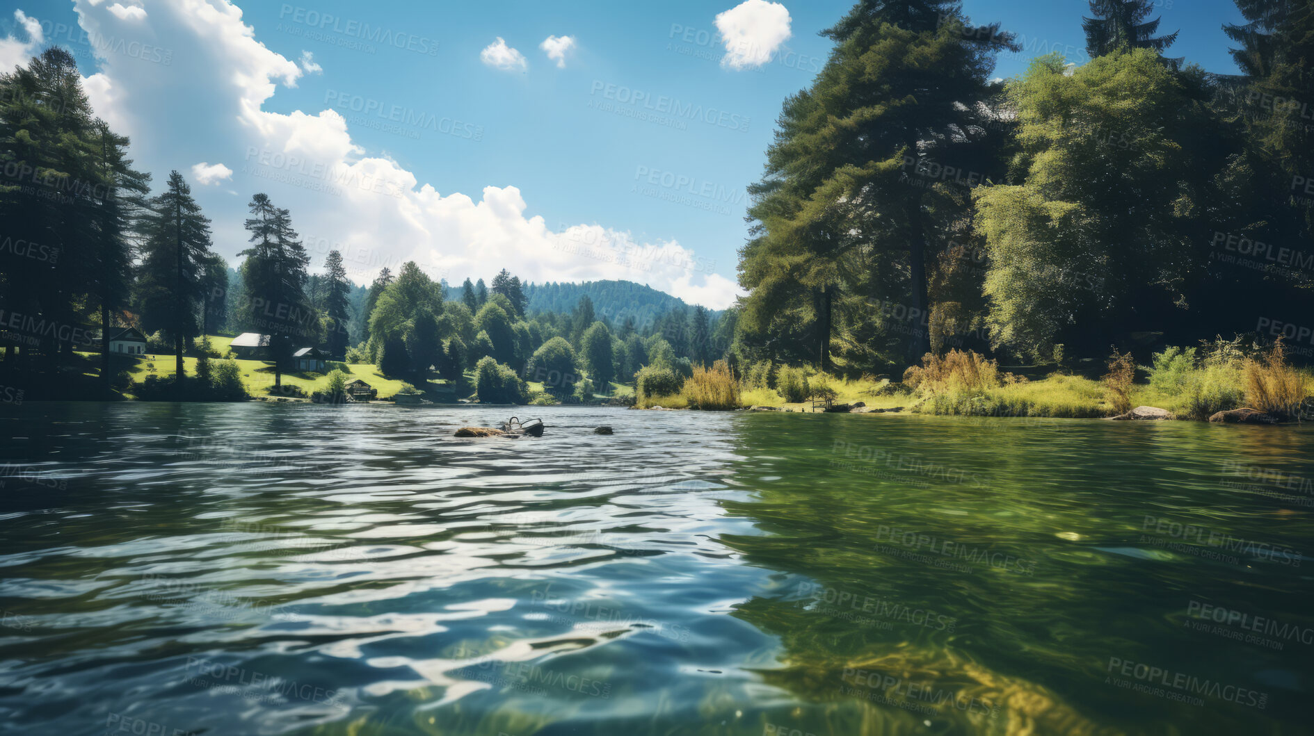 Buy stock photo Close up views of beautiful lake on a colourful summers day.