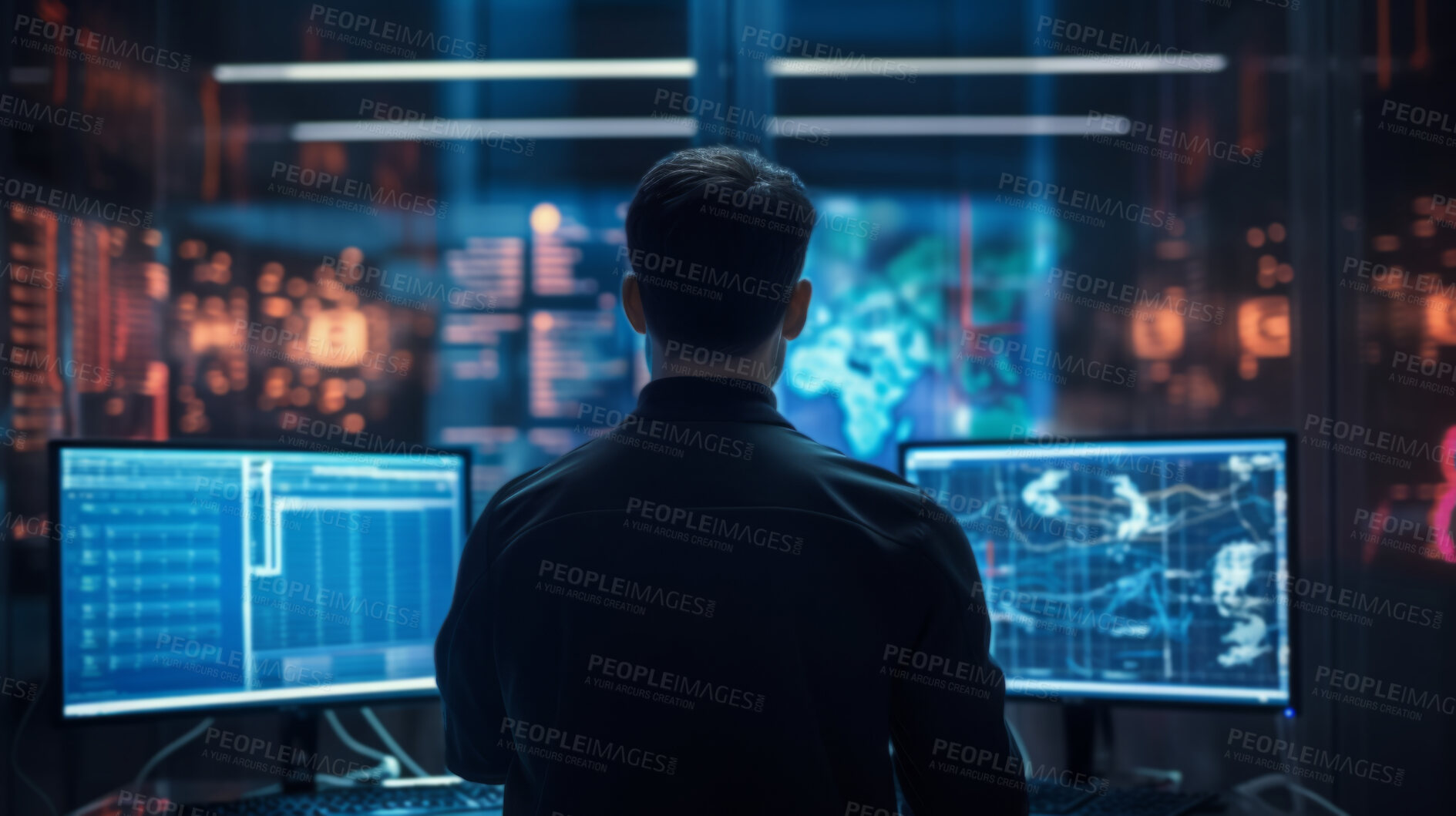 Buy stock photo Man, programmer and coding  for networking, malware or cyber security specialist.