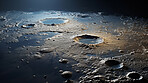 Moon surface in dark space with sun reflection. Dark side, craters, water concept.