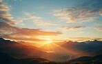 Sunrise on beautiful mountain peaks. Golden Hour. Landscape, travel hiking concept.