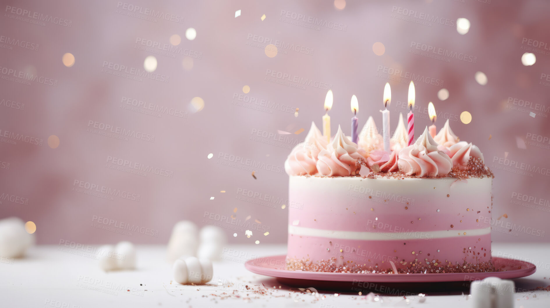 Buy stock photo Close-up shot of a decorated birthday cake. Beautiful cake for anniversary or celebration