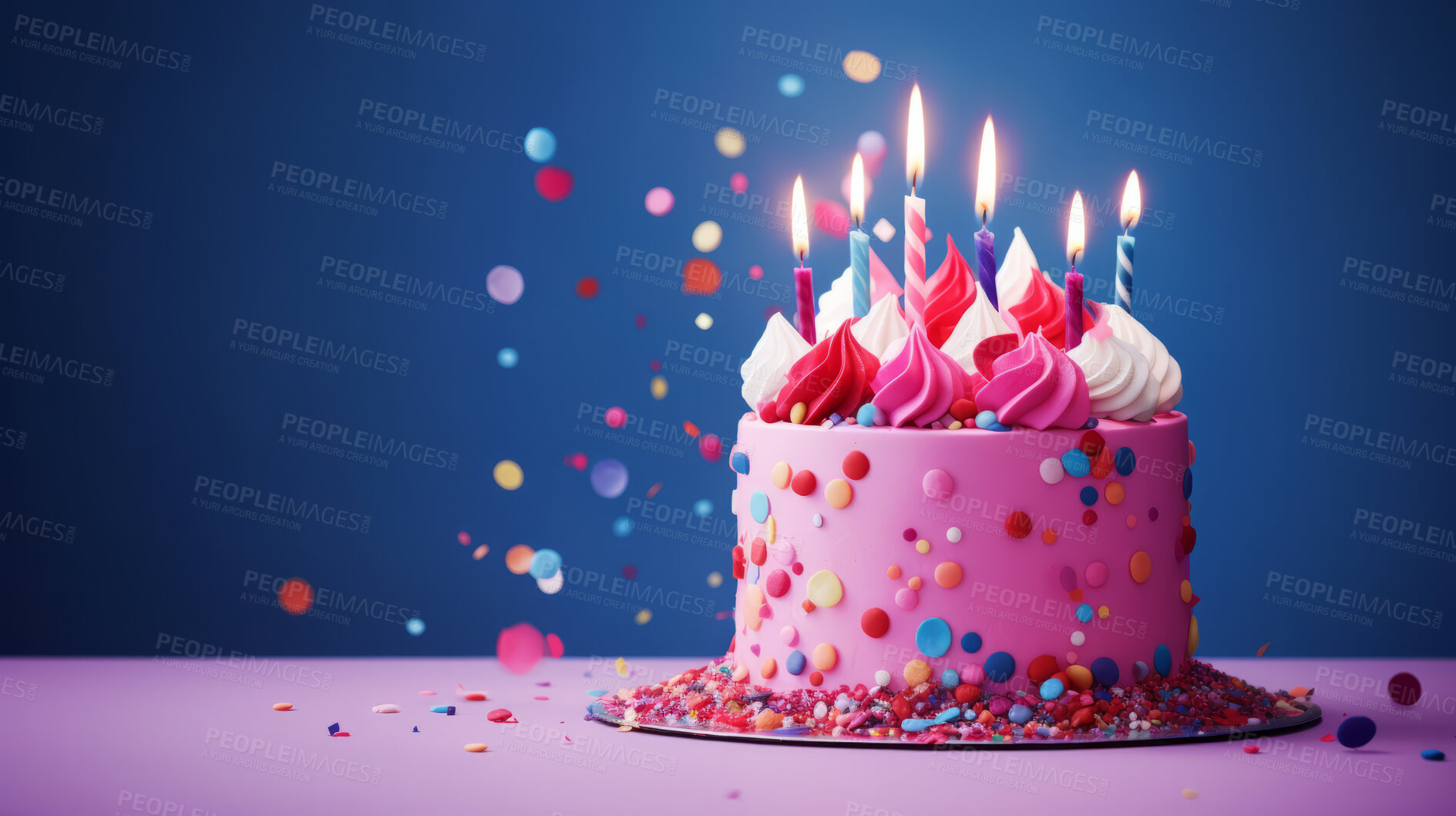 Buy stock photo Close-up shot of a decorated birthday cake. Beautiful cake for anniversary or celebration