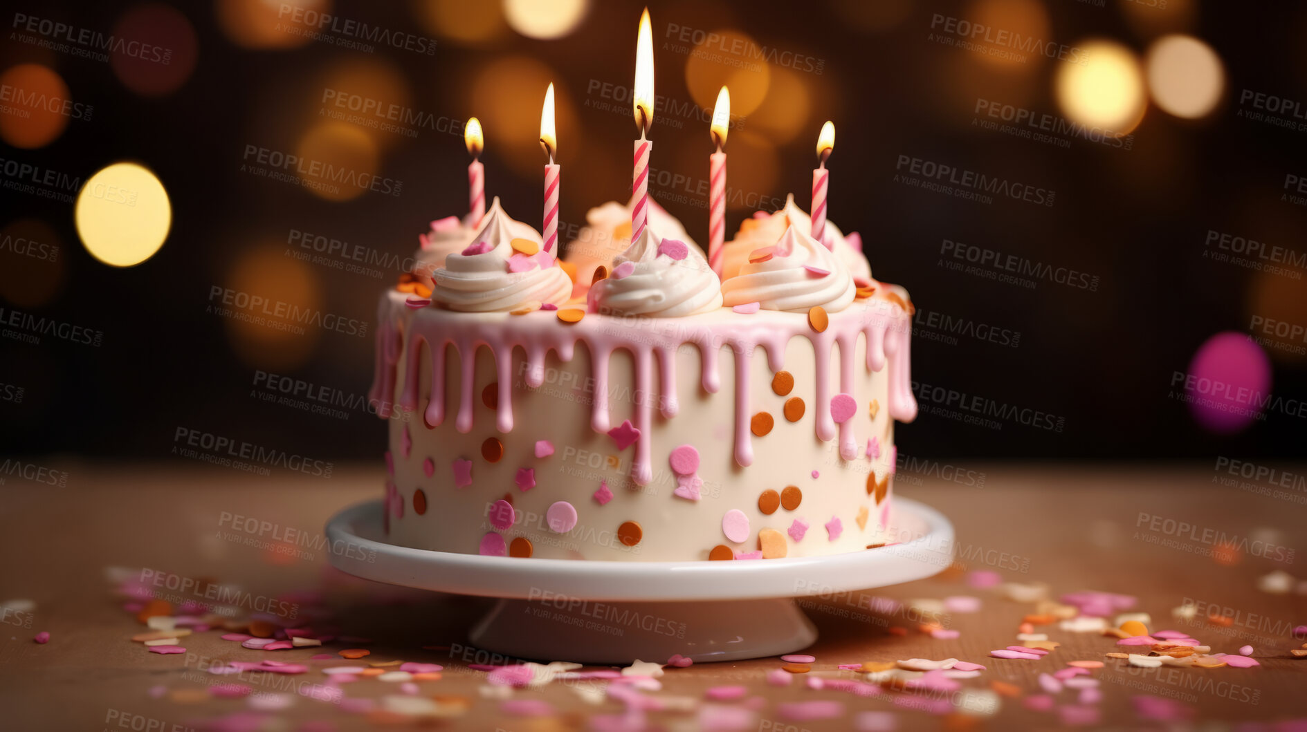 Buy stock photo Close-up shot of a decorated birthday cake. Beautiful cake for anniversary or celebration