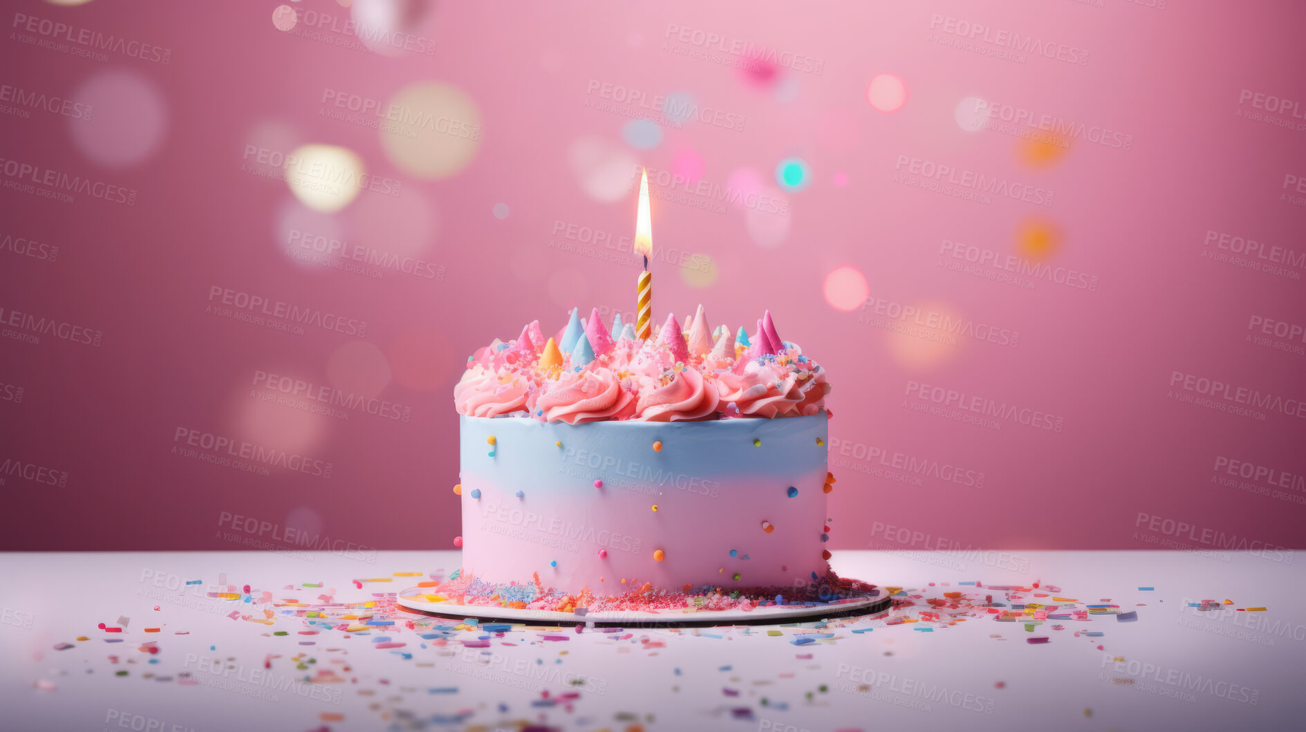 Buy stock photo Close-up shot of a decorated birthday cake. Beautiful cake for anniversary or celebration