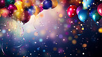 Colorful border with balloons and confetti. Composition with birthday decor