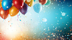 Colorful border with balloons and confetti. Composition with birthday decor