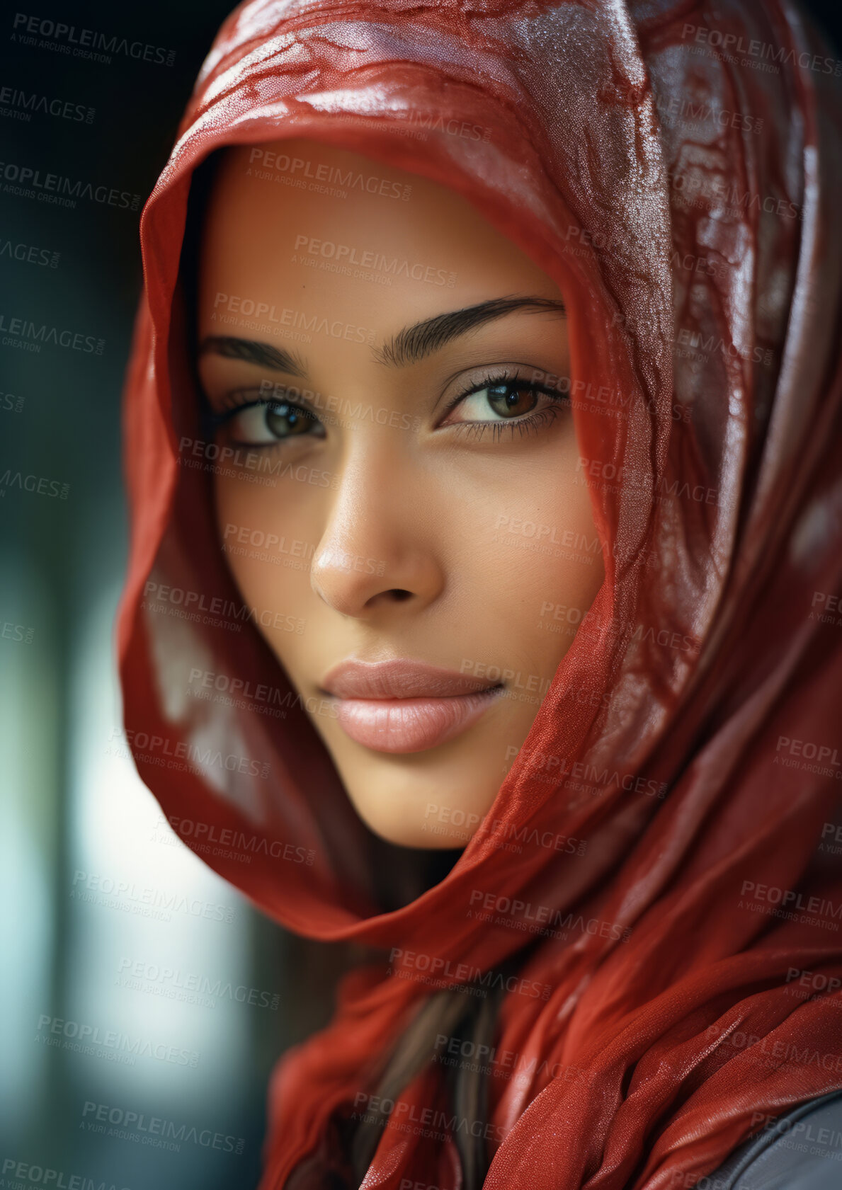 Buy stock photo Close up. Muslim, Arab Saudi emirates woman, Portrait, Religion concept.